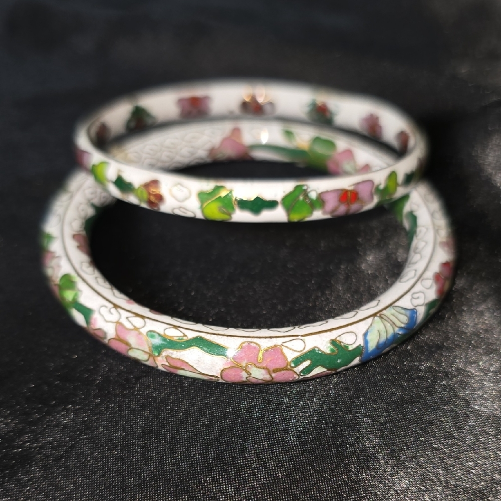 Vintage Cloisonne Enamel Bangle Set - Multicolor
